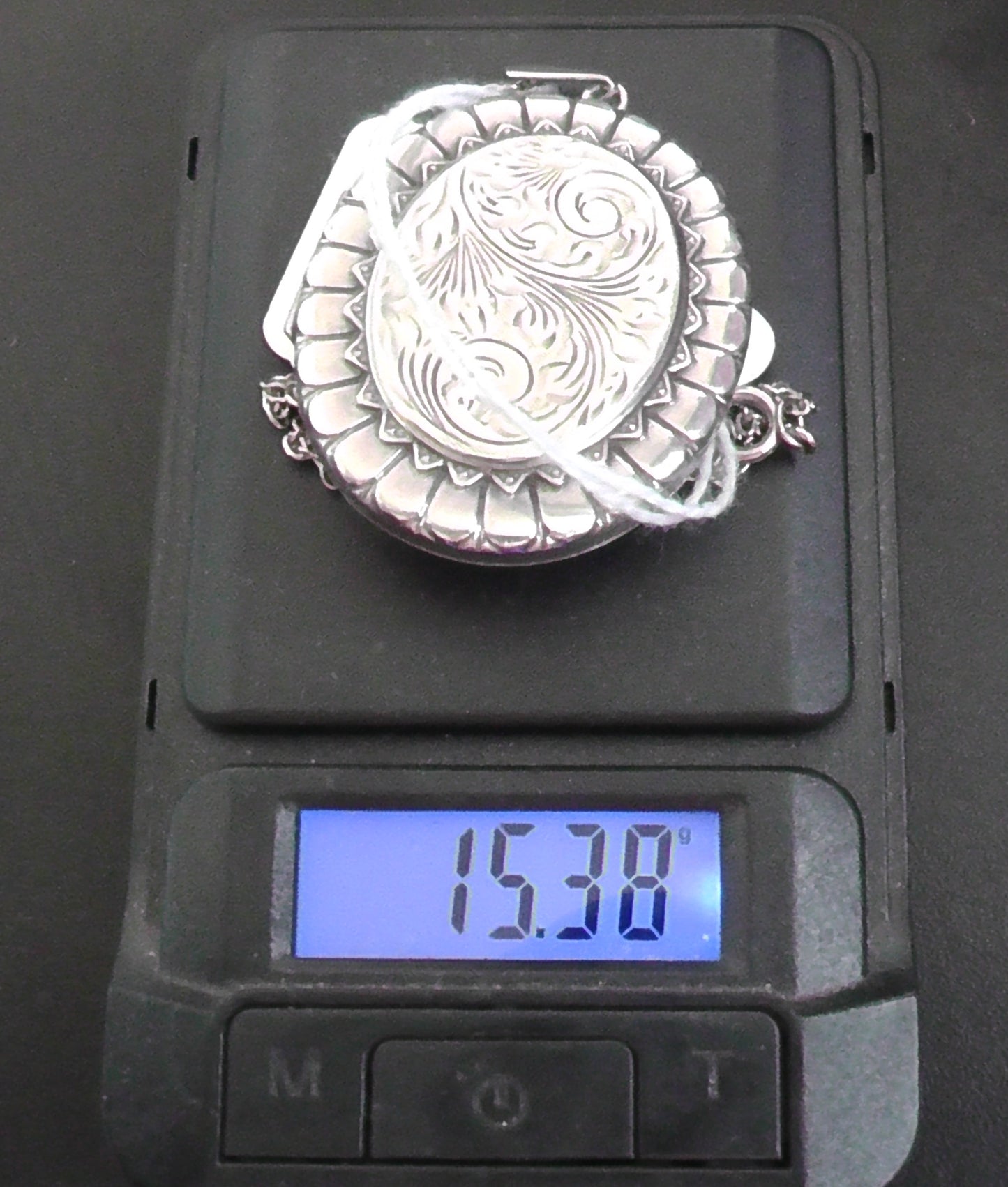 Large Silver Locket with Chain - dates Birmingham 1977