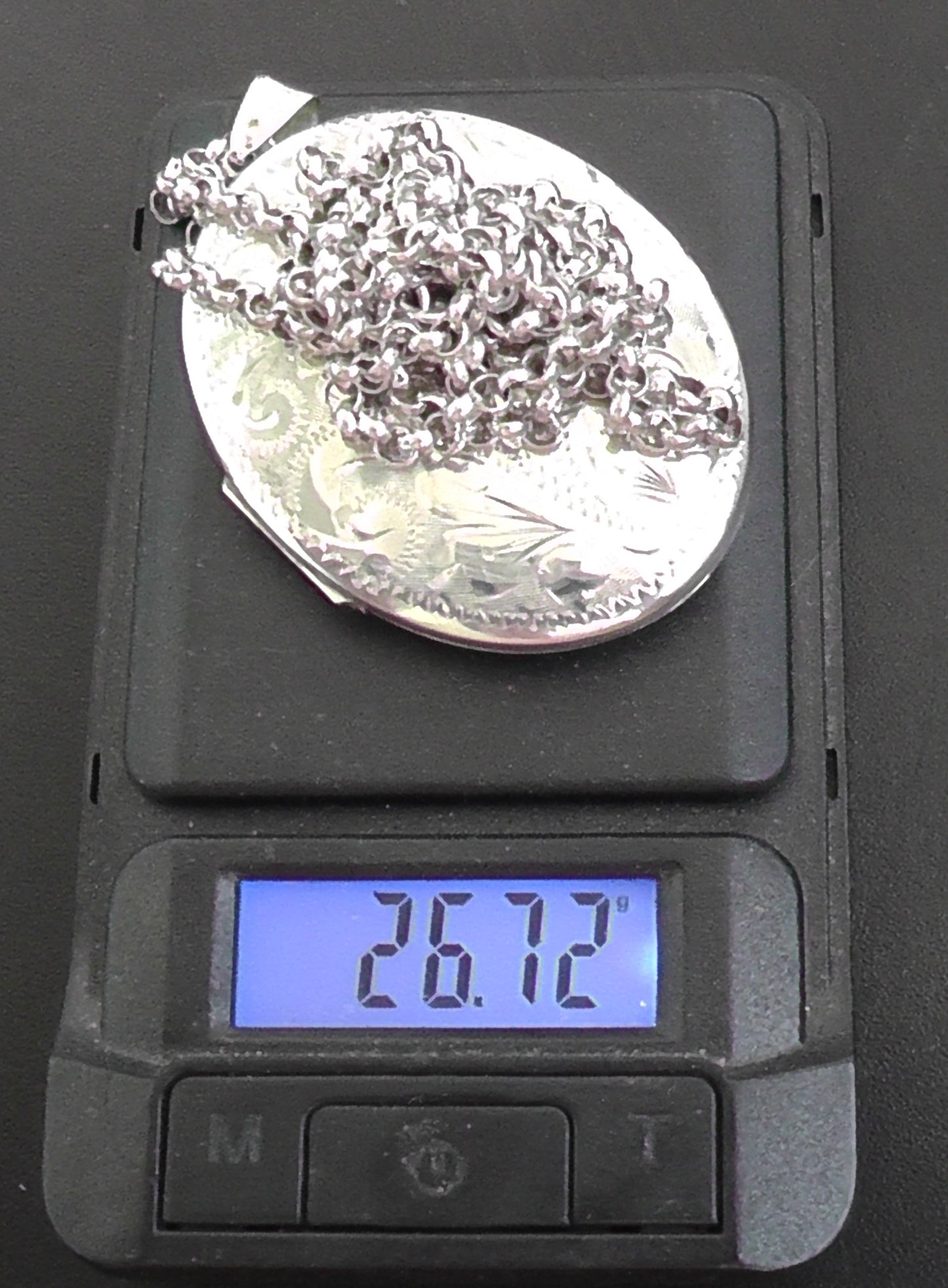 Large Silver Locket with Chain - dates Sheffield 1995