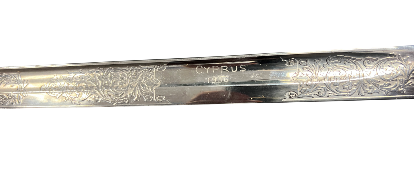 Rare 1956 Wilkinson British QEII Pattern 1821 RASC Officer's Sword - Cyprus Emergency (42 Coy)