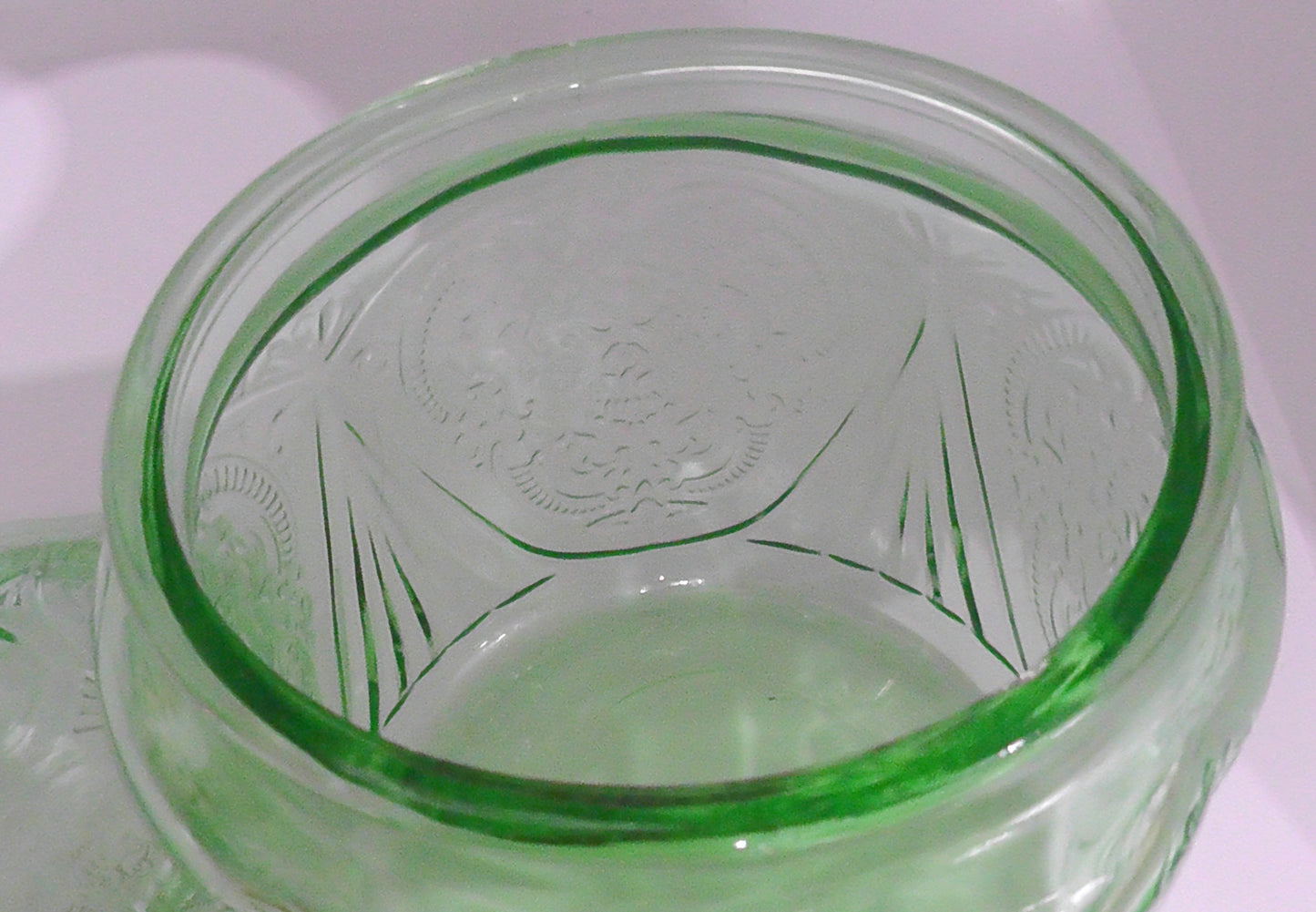 Vintage Hazel Atlas Royal Lace Uranium Glass Biscuit/Cookie Jar