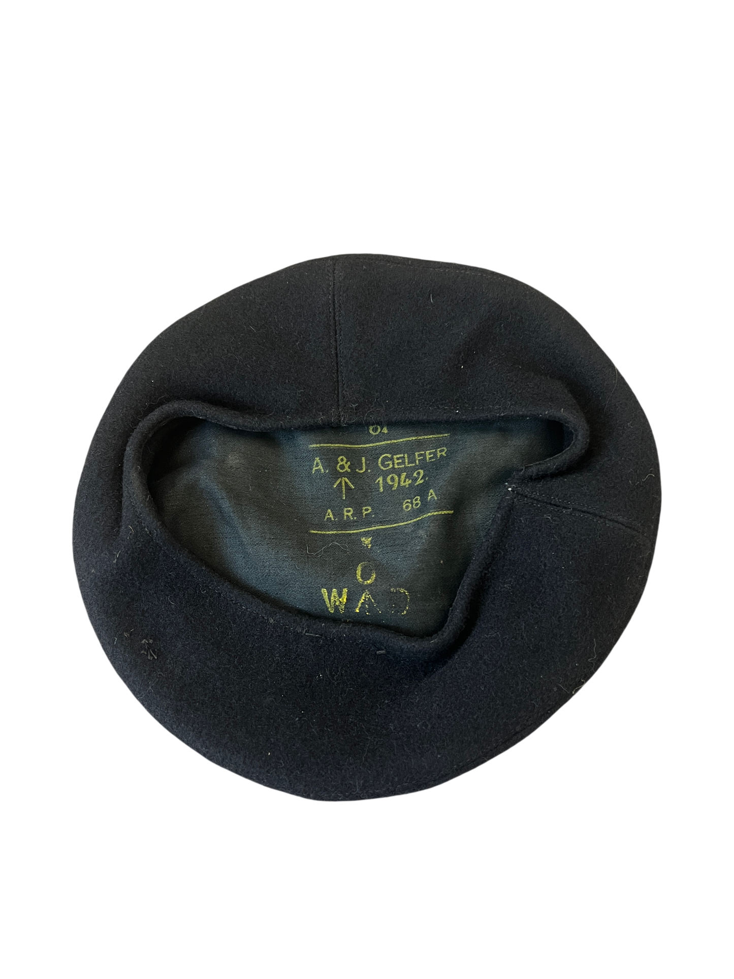 Original WWII British Civil Defence ARP Pattern 68A Black Wool Beret – 1942