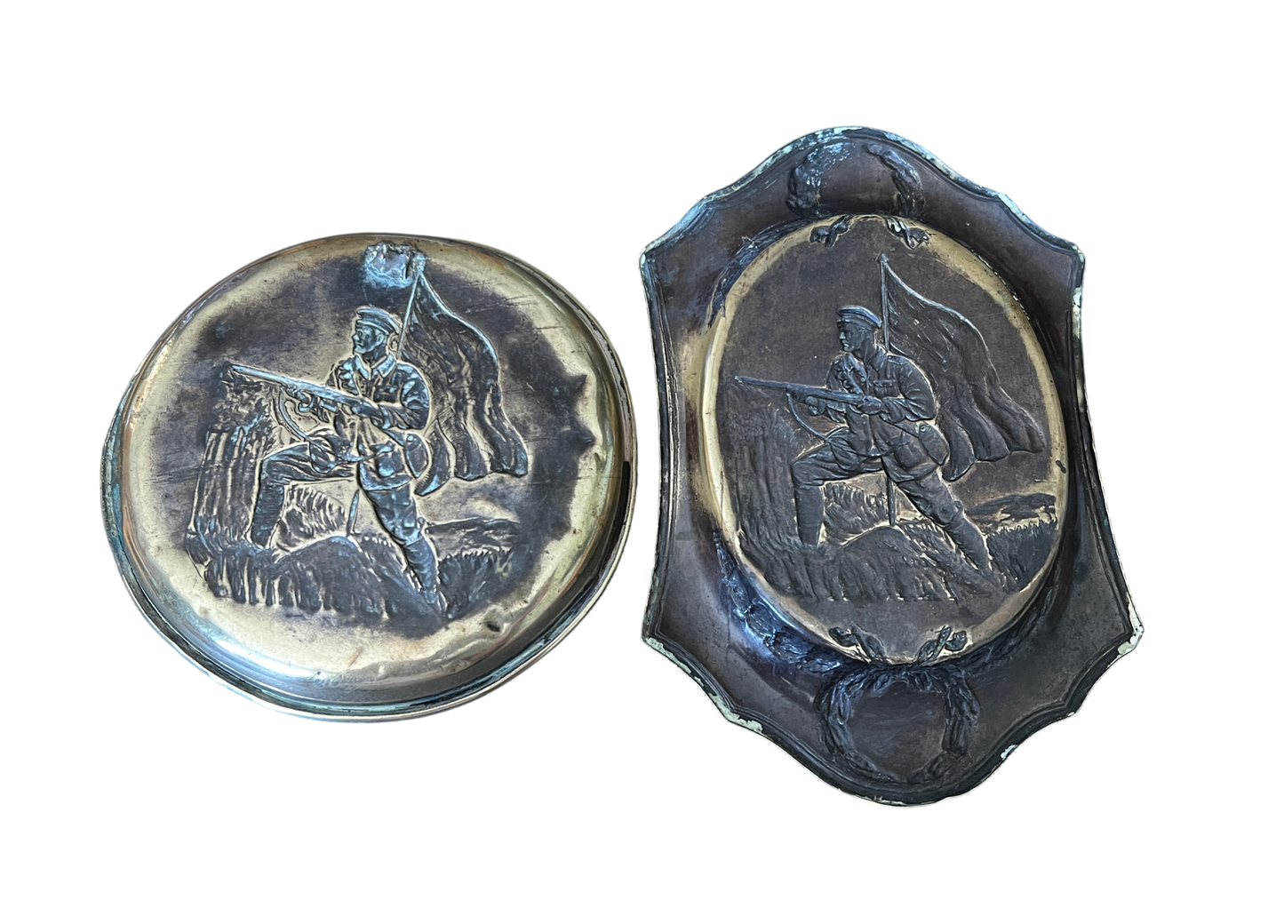 Pair of British Boer War Commemorative Brass Trays - "A Gentleman in Kharki"