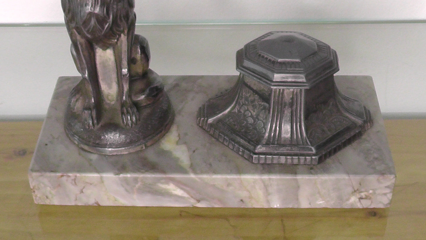 French Art Deco Dog Inkwell signed Rullony