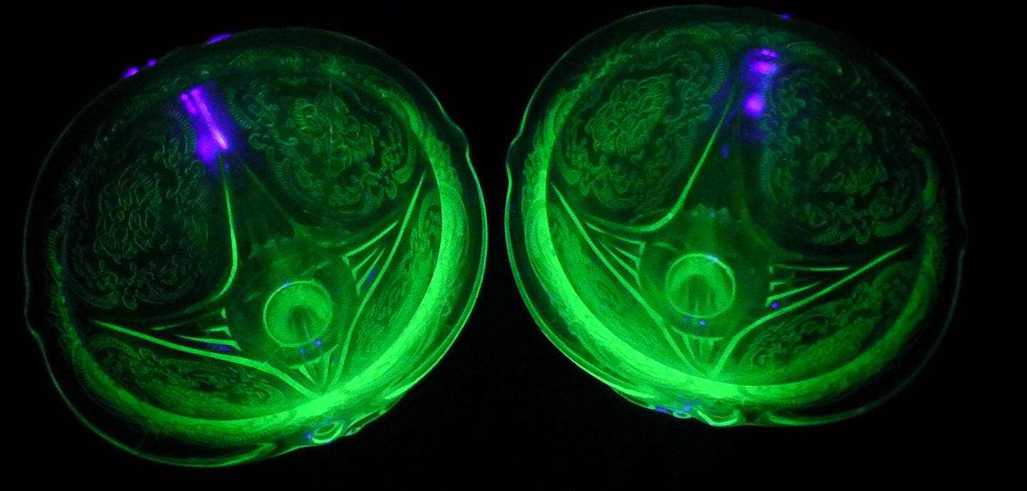 Vintage Hazel Atlas Royal Lace Uranium Glass Pair of Sundae Dishes