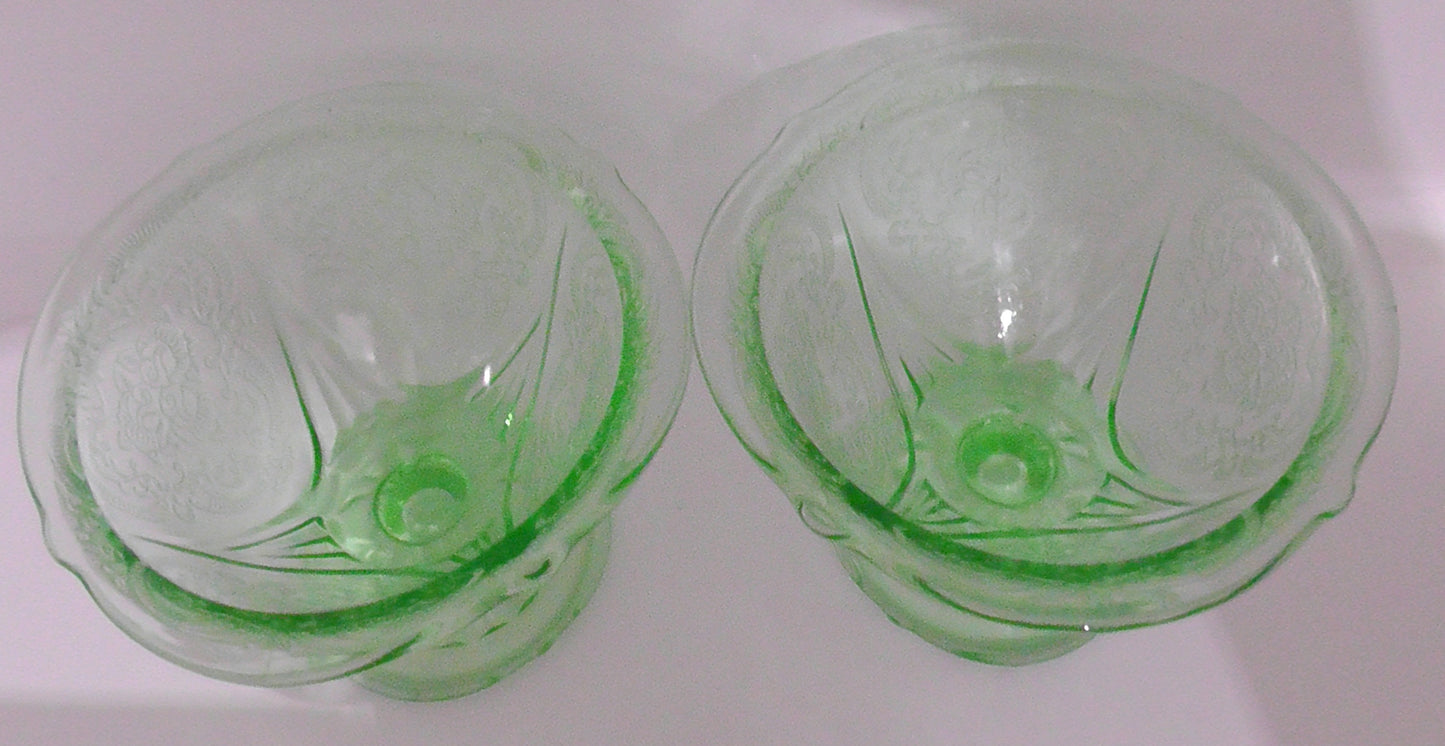 Vintage Hazel Atlas Royal Lace Uranium Glass Pair of Sundae Dishes