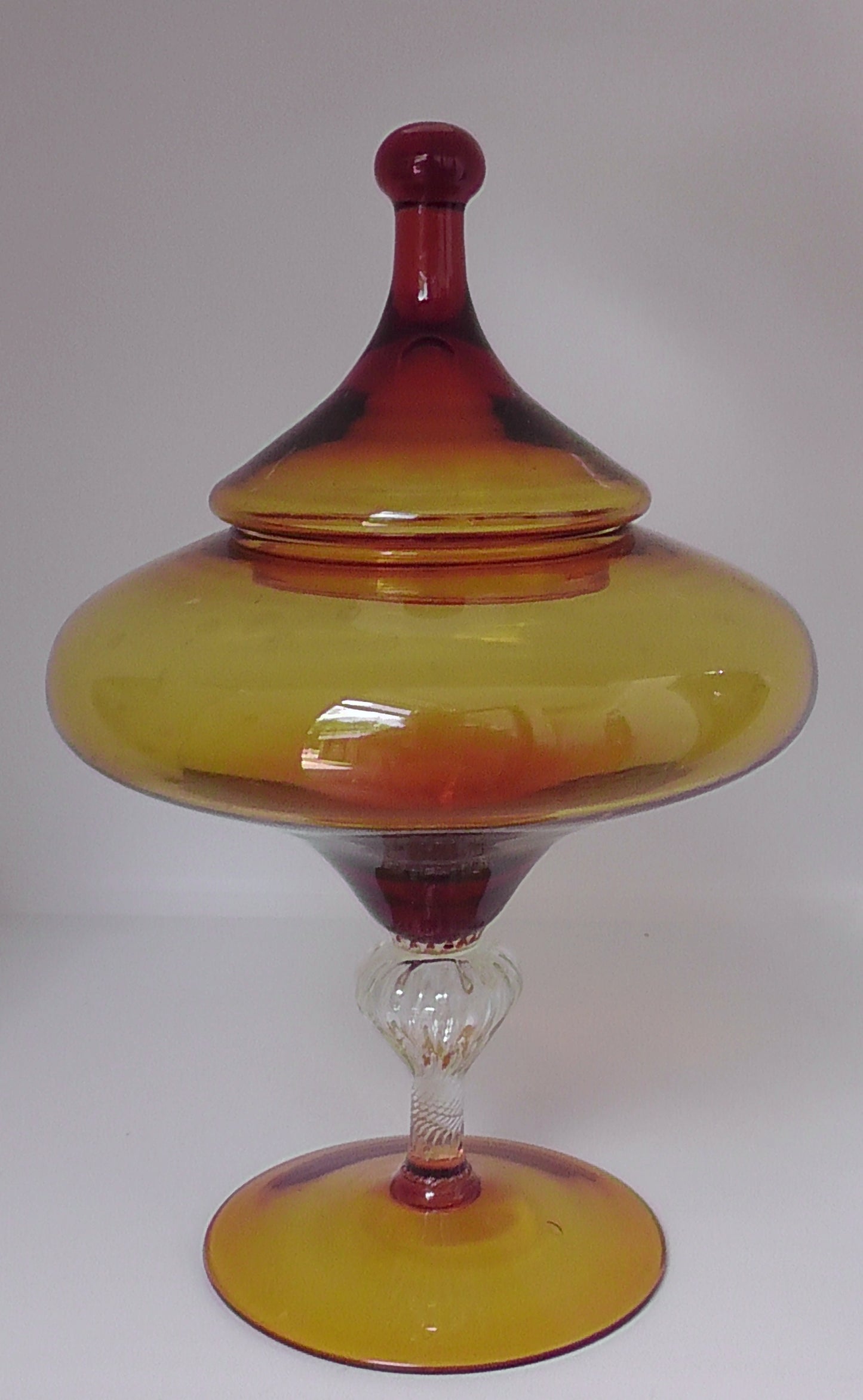 Vintage Mid-Century Large Amber Empoli Glass/Apothecary/Bonbon Jar and Cover
