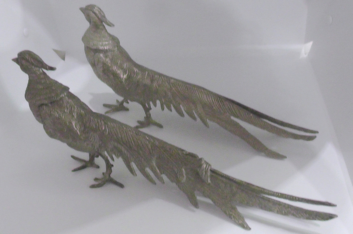 Large Pair of White Metal Table Pheasants