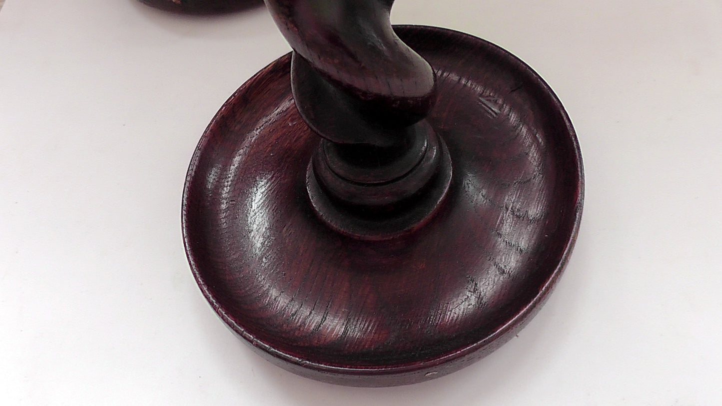Pair of Arts & Crafts Oak Barley Twist Candlesticks Circa 1910