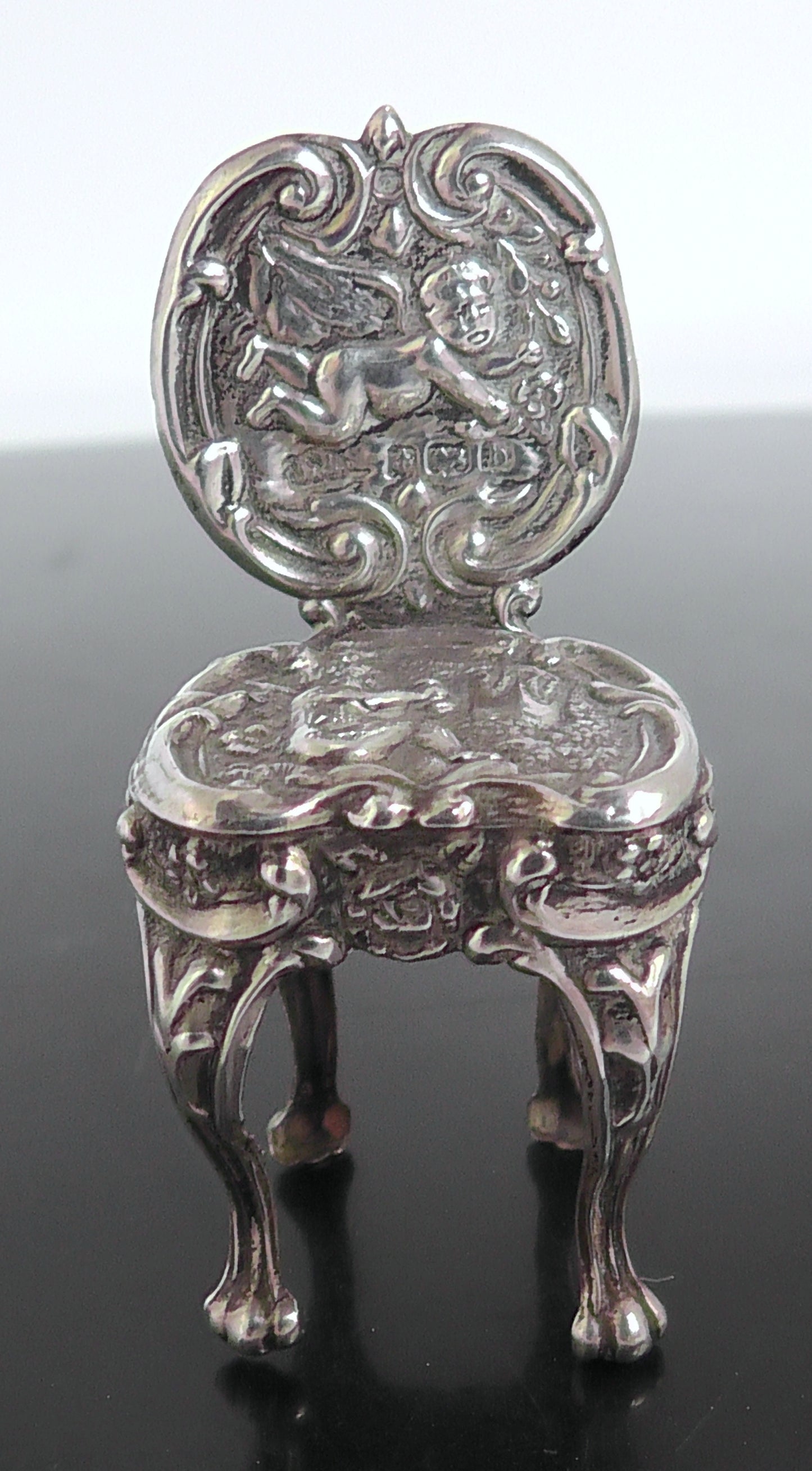 Antique Solid Silver Miniature Chair dated 1901 Levi & Salaman