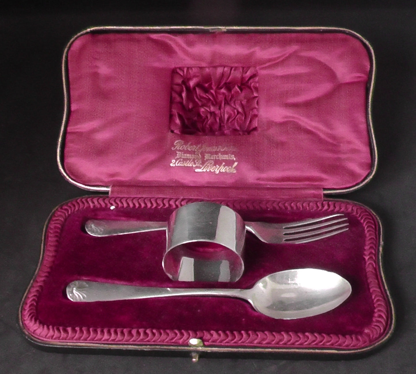 Solid Silver Cased 3 Piece Christening Set dates 1917