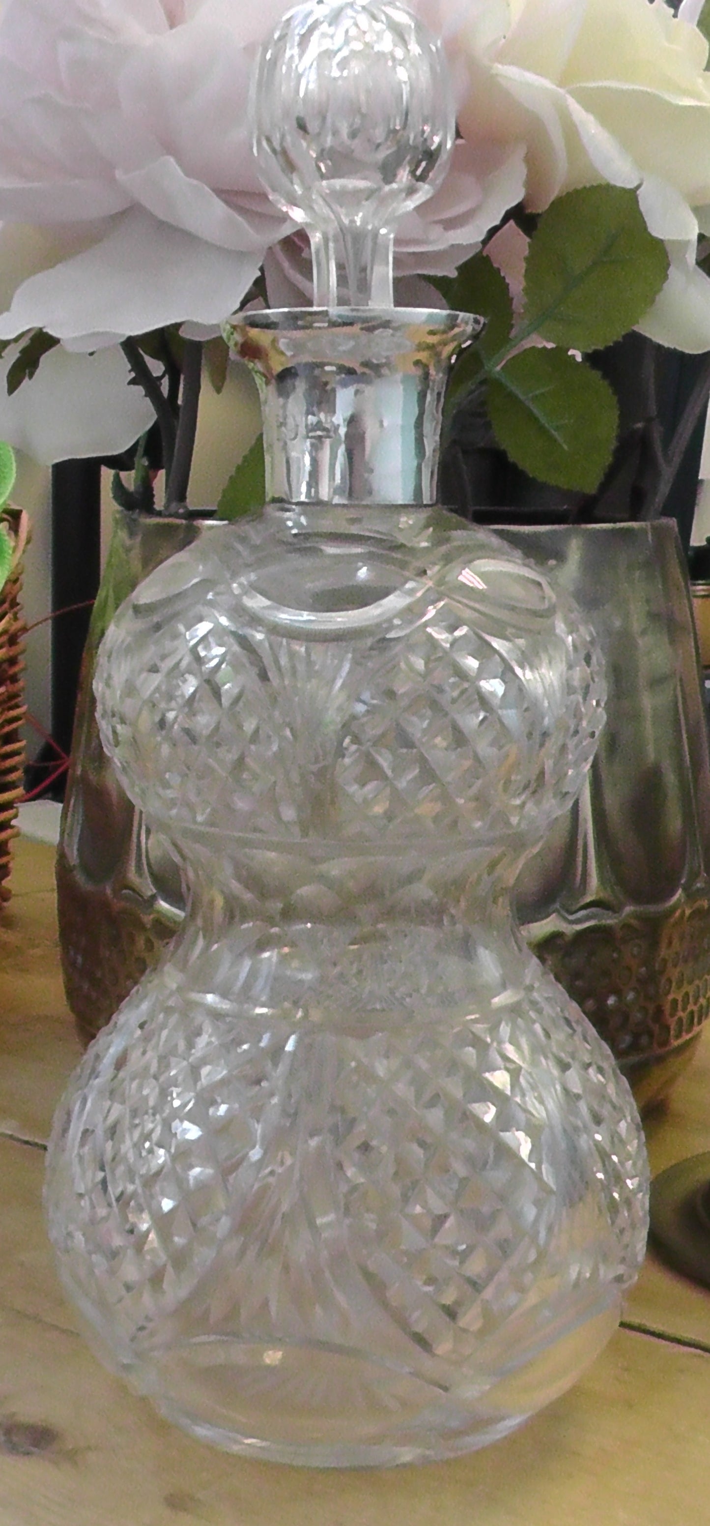Silver Rimmed Heavy Cut Glass Waisted Decanter dates 1912 - Stephenson & Sons