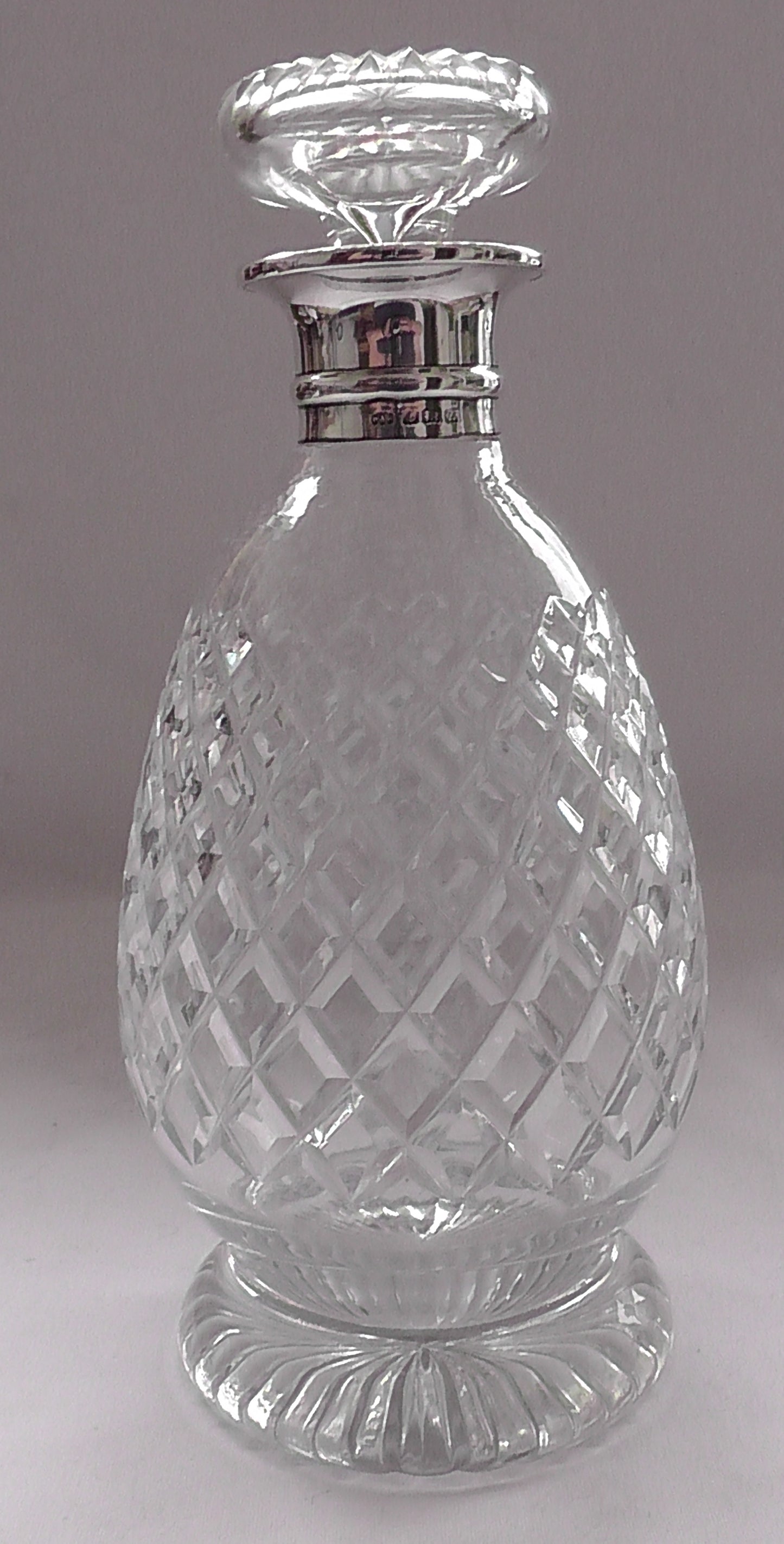 Silver Rimmed Heavy Cut Glass Decanter dates 1924 - Hukin & Heath