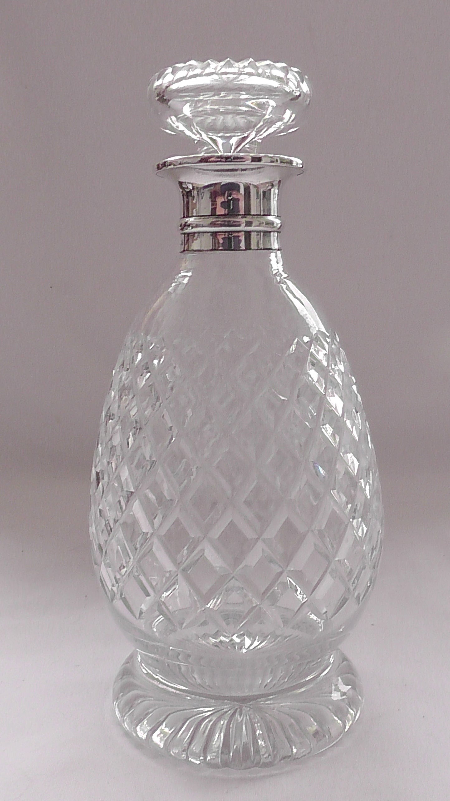 Silver Rimmed Heavy Cut Glass Decanter dates 1924 - Hukin & Heath
