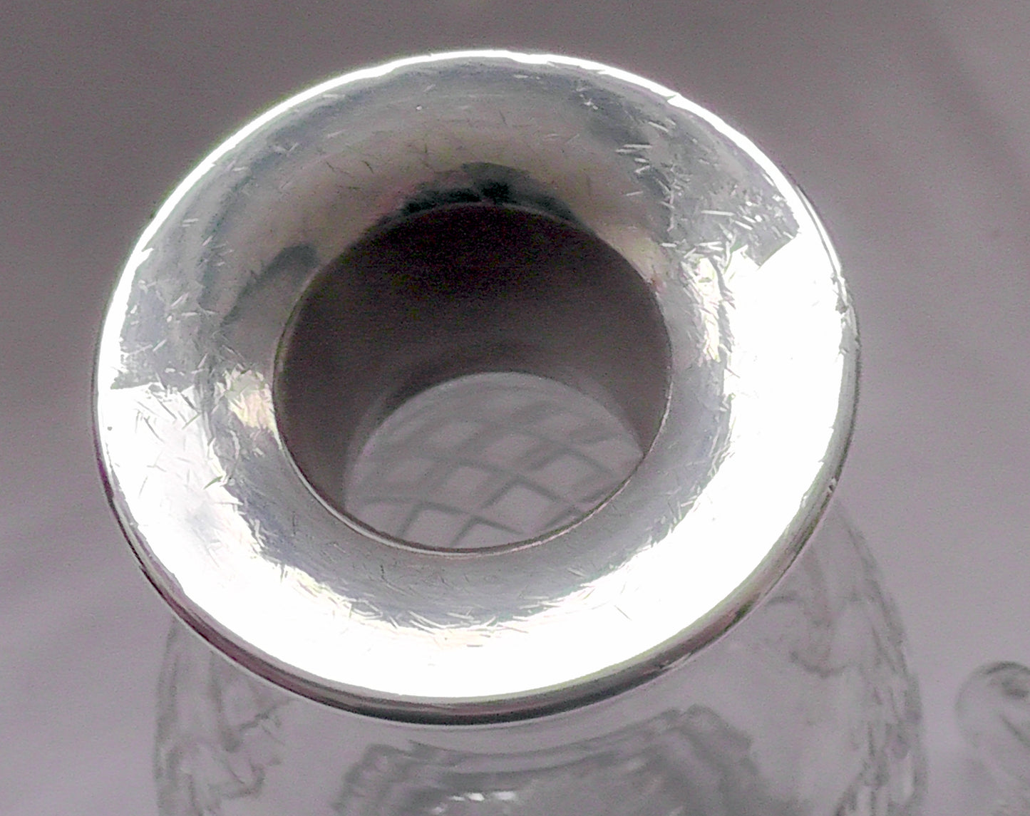 Silver Rimmed Heavy Cut Glass Decanter dates 1924 - Hukin & Heath