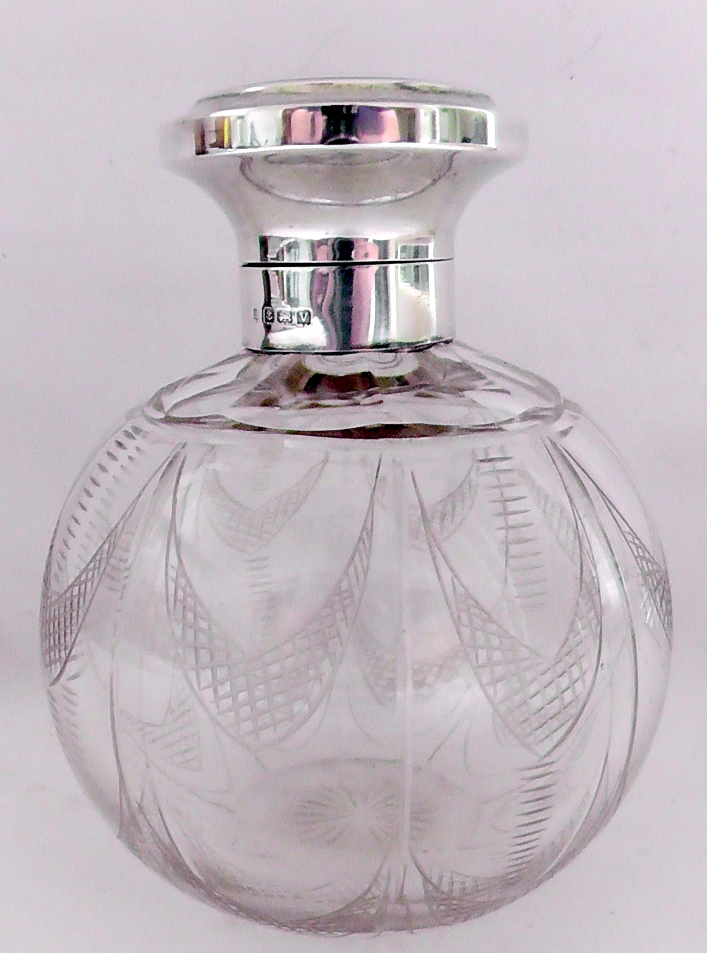 Solid Silver and Enamelled Topped Cut Glass Scent Bottle dates 1920