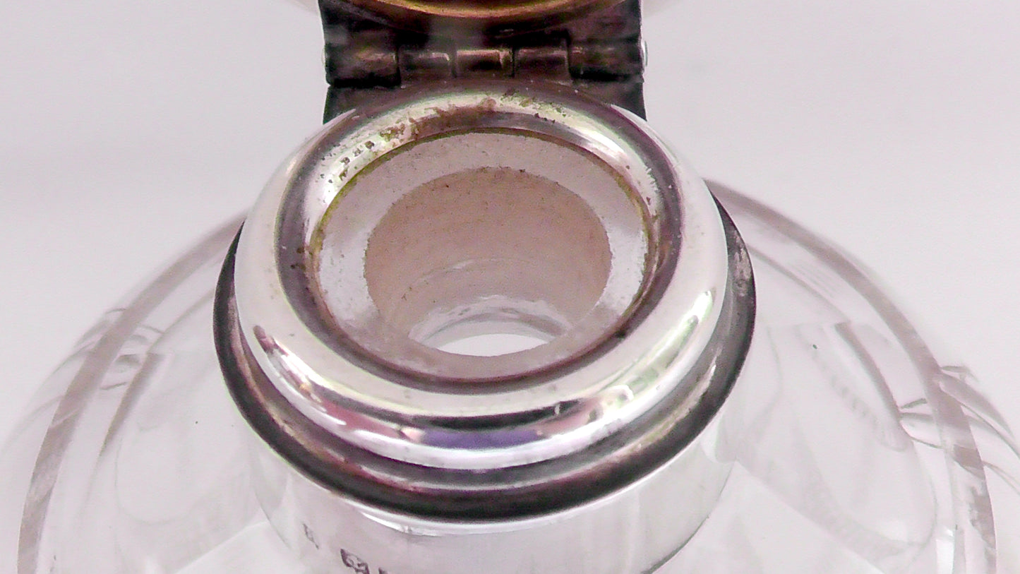 Solid Silver and Enamelled Topped Cut Glass Scent Bottle dates 1920