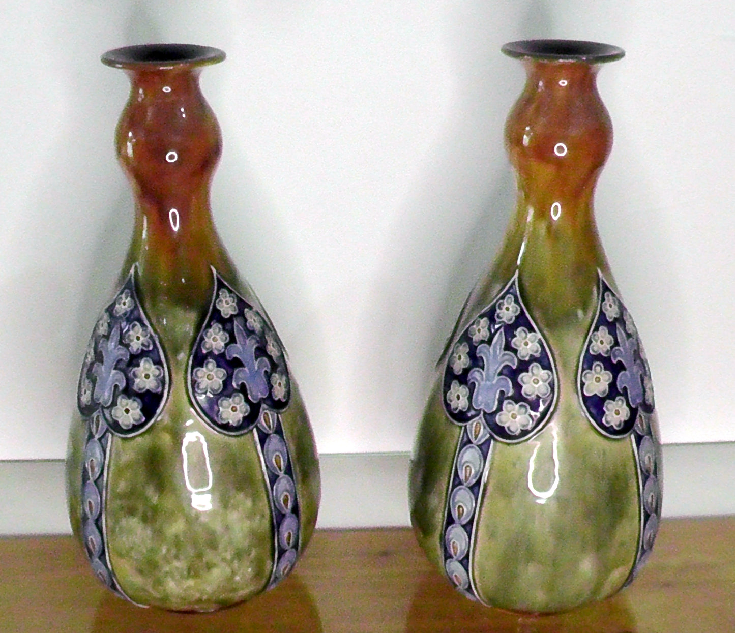 Pair of Rare Large Doulton Double Gourd Art Nouveau Vases by Maud Bowden