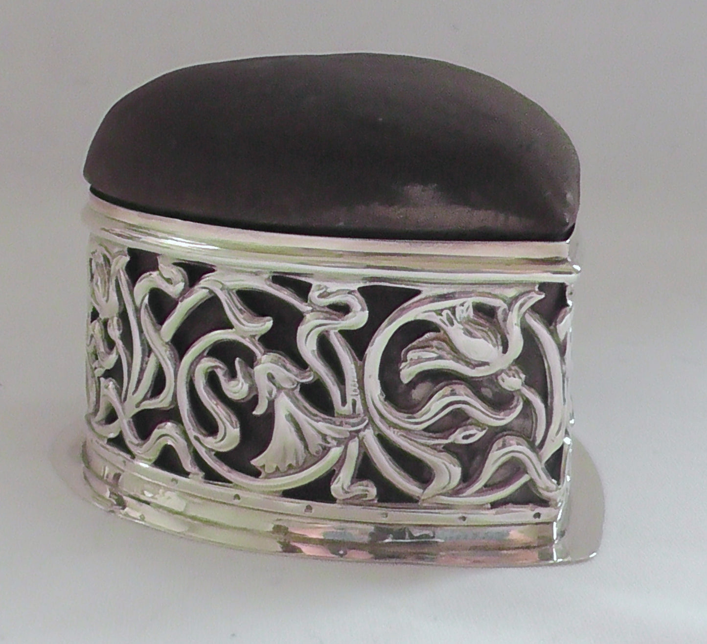 Silver Pierced Heart Trinket Box/Hat Pin Cushion dated 1904 - William Hutton & Sons