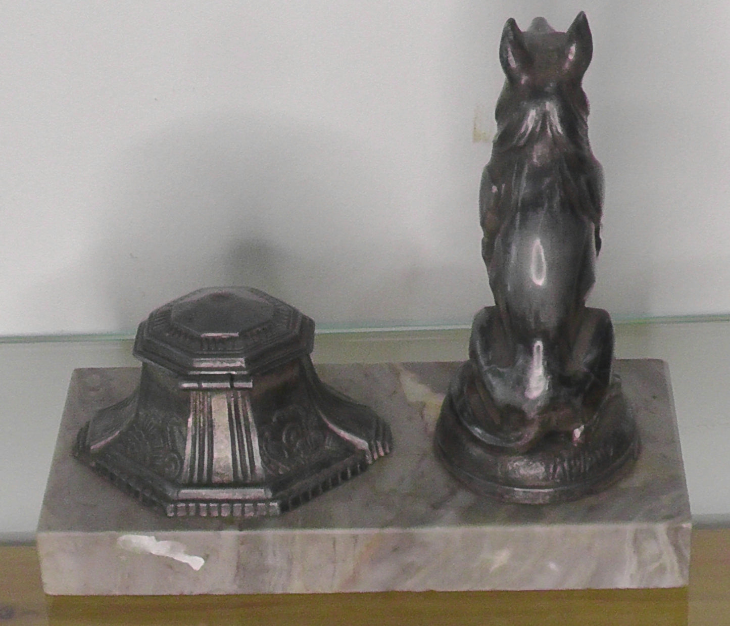 French Art Deco Dog Inkwell signed Rullony