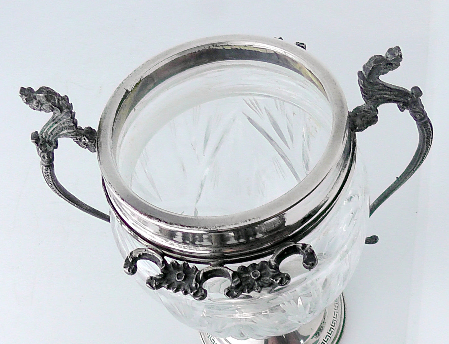 Continental Silver Mounted Cut Glass Jar with Silver Lid
