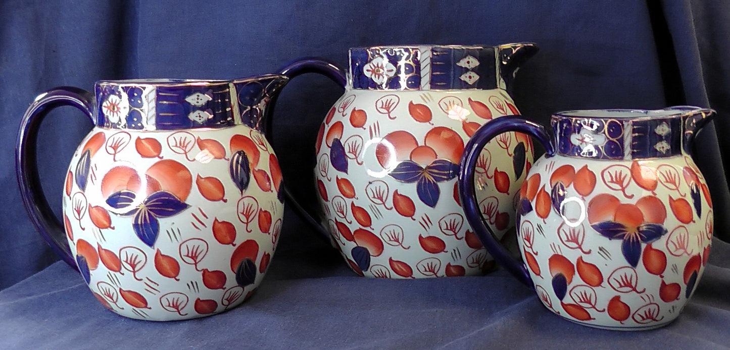 Vintage Graduated Set of 3 Ironstone Imari Jugs