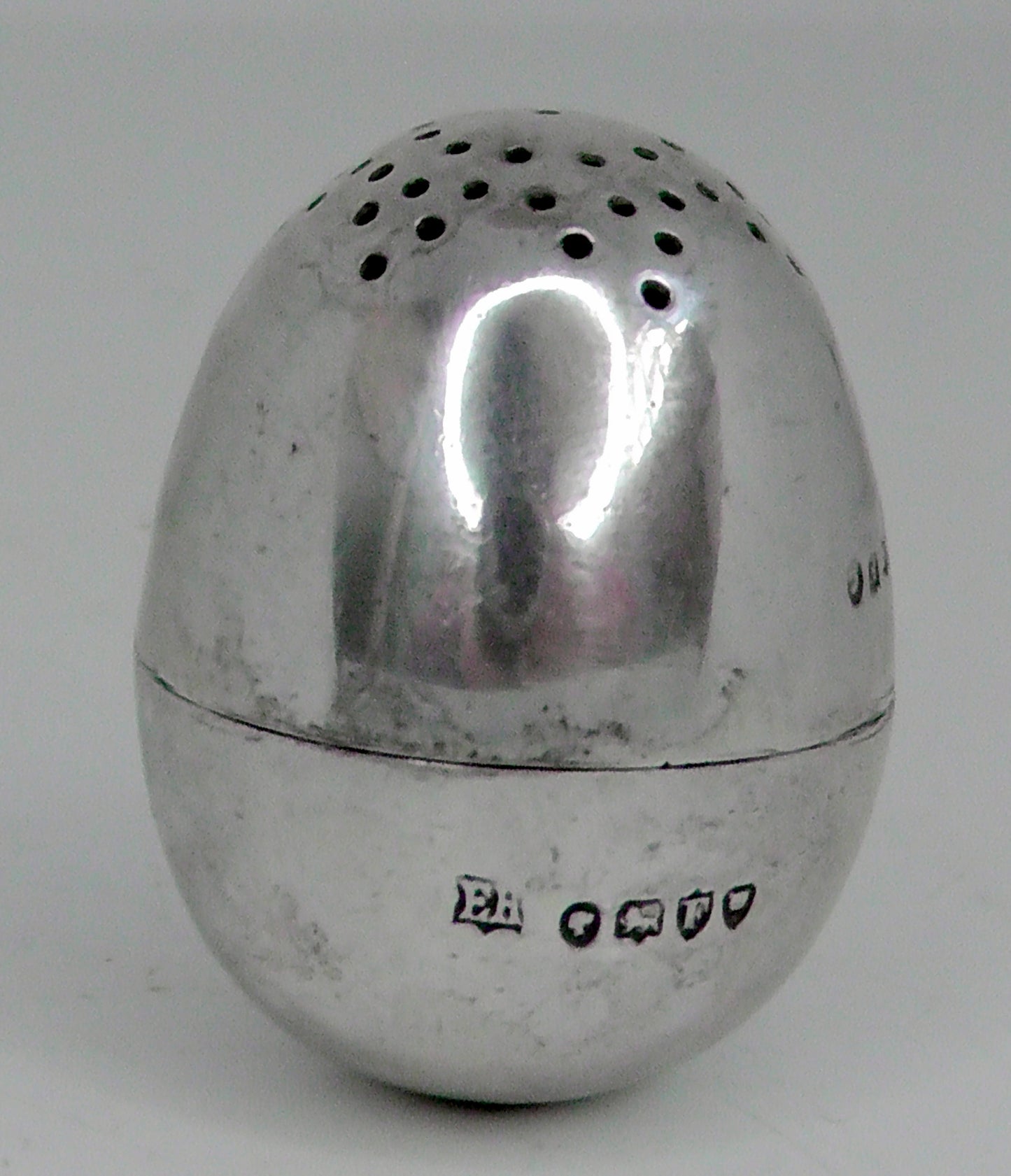 Solid Silver Larger Egg Shaped Pepperette dated 1881