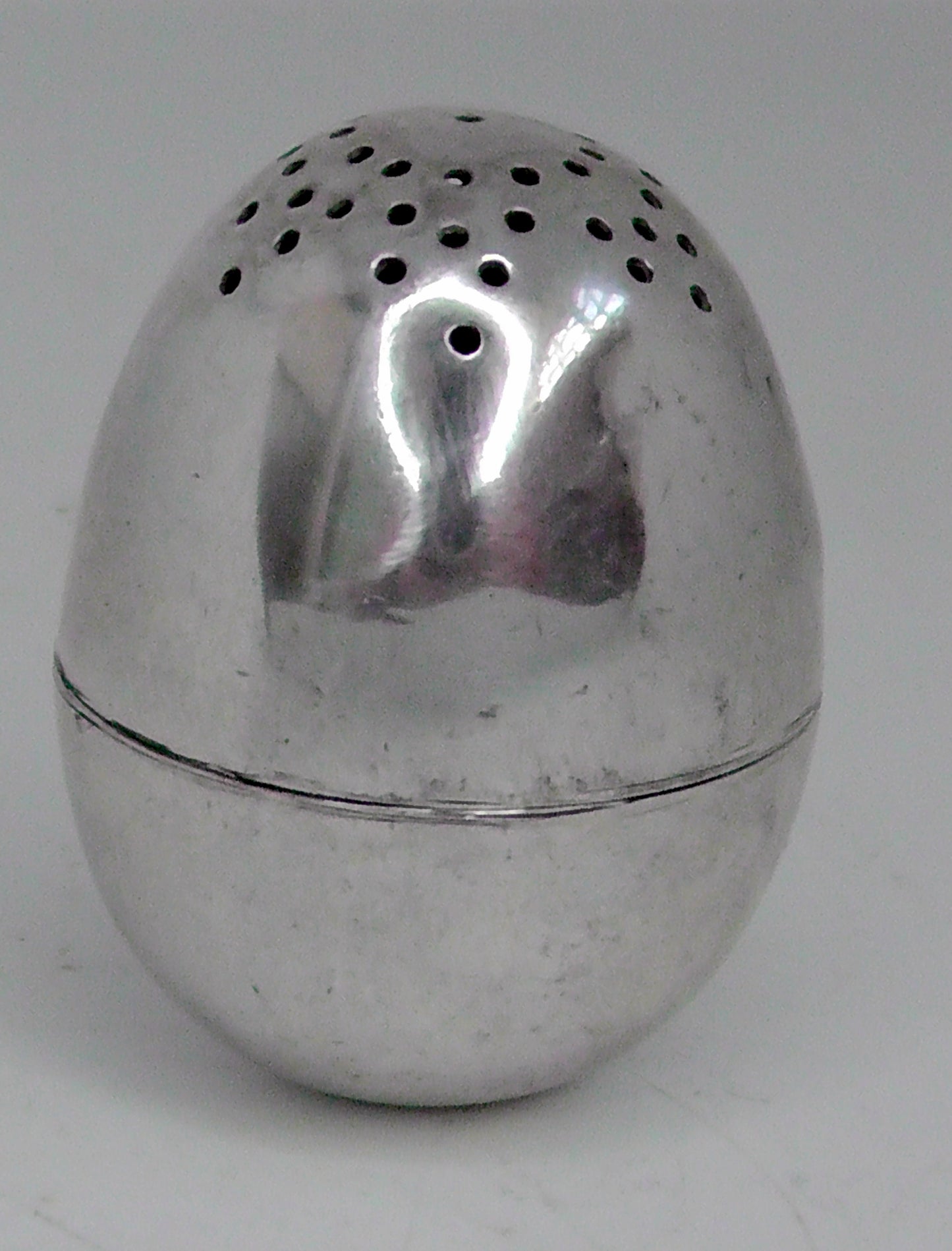 Solid Silver Larger Egg Shaped Pepperette dated 1881