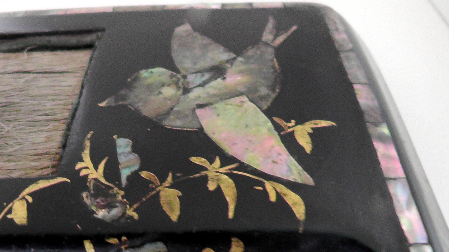 Victorian/Edwardian Papier Mache and MOP/Abalone Desk Stand/Ink Well
