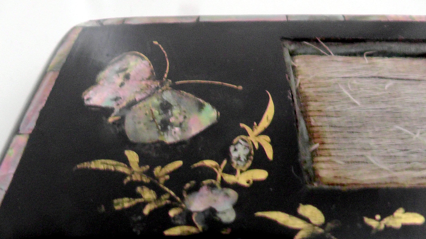 Victorian/Edwardian Papier Mache and MOP/Abalone Desk Stand/Ink Well