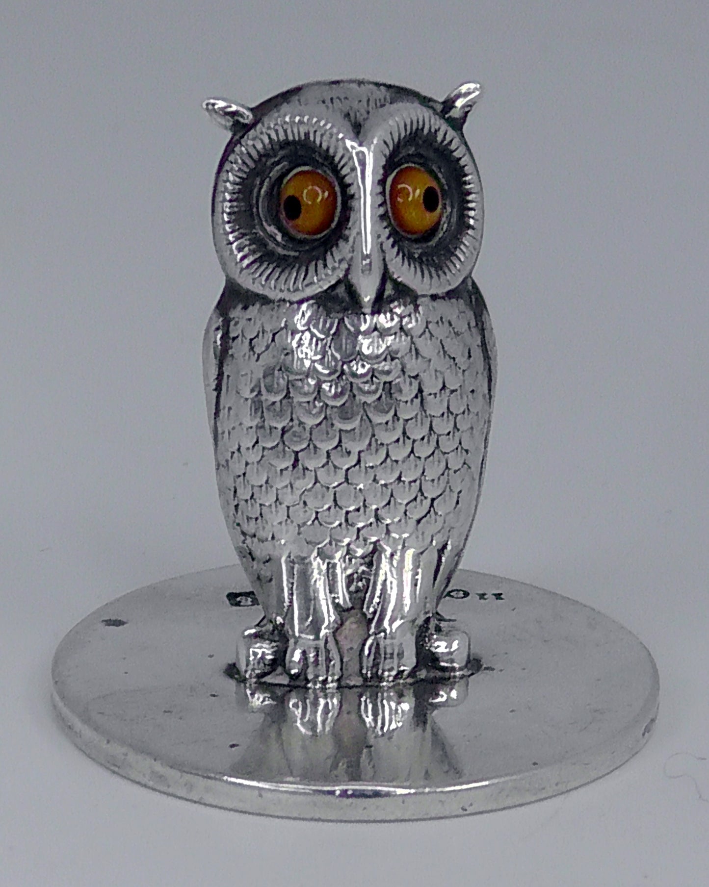 Solid Silver Owl Menu Holder Dates 1905 by Sampson Mordan