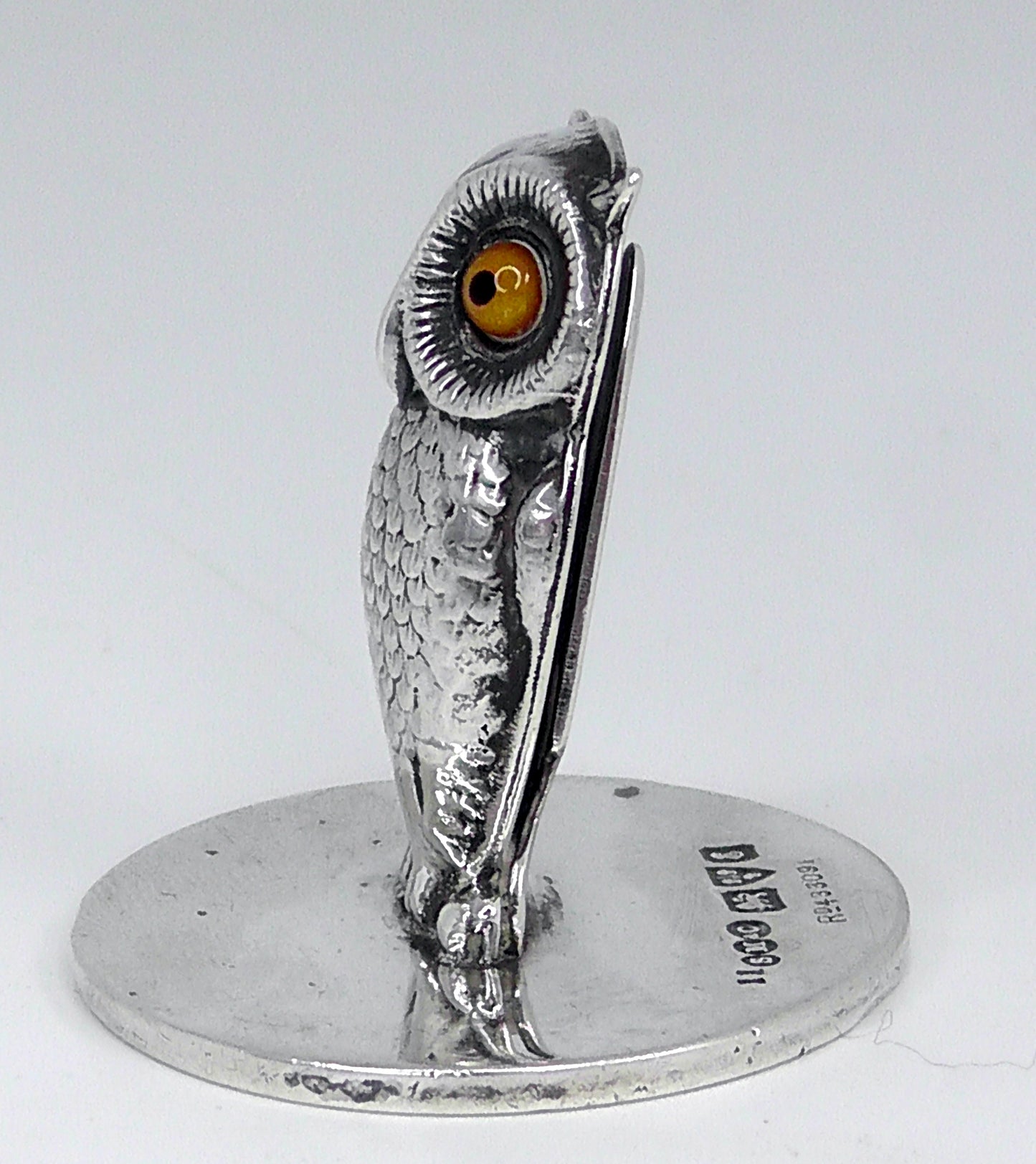 Solid Silver Owl Menu Holder Dates 1905 by Sampson Mordan
