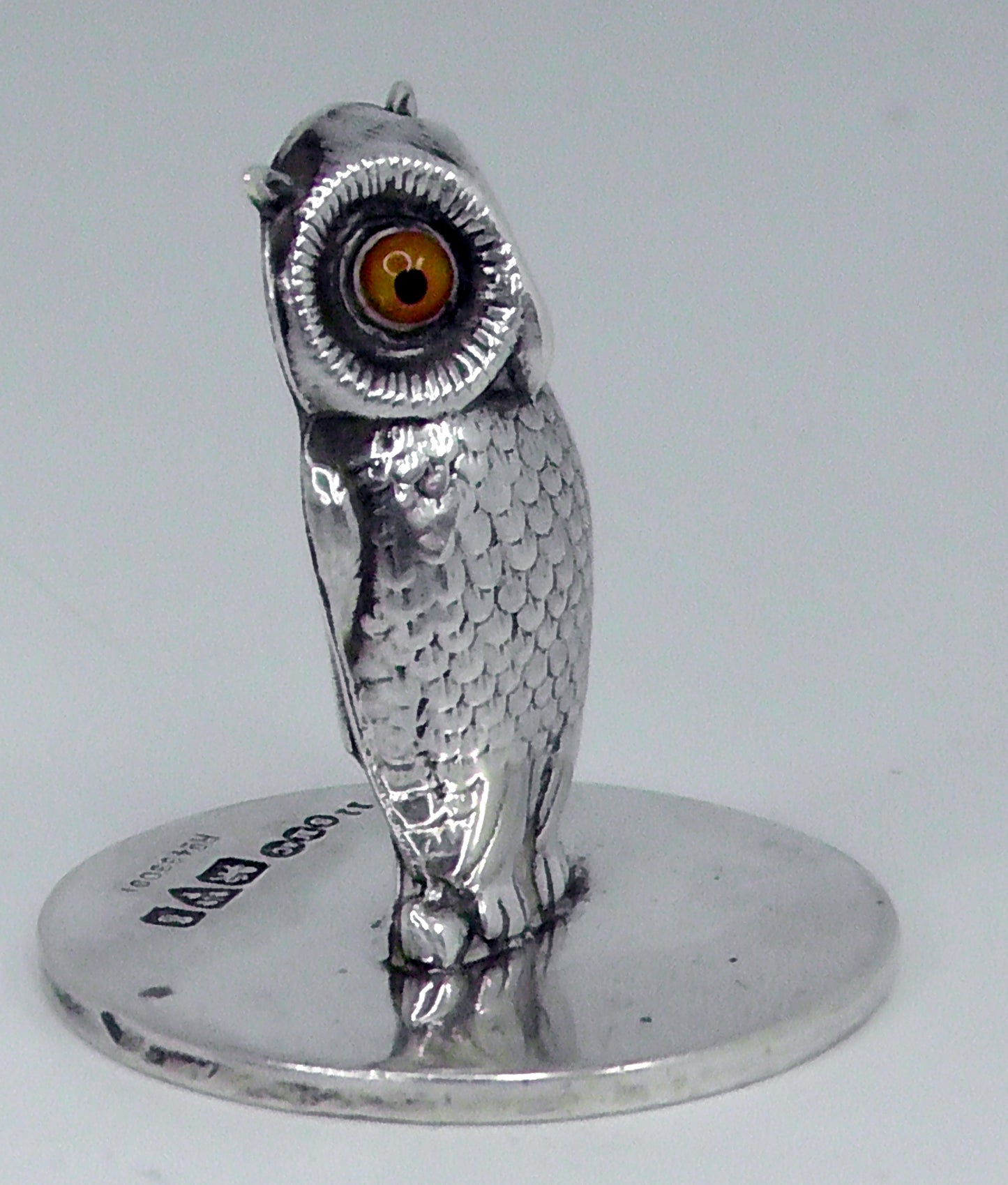 Solid Silver Owl Menu Holder Dates 1905 by Sampson Mordan