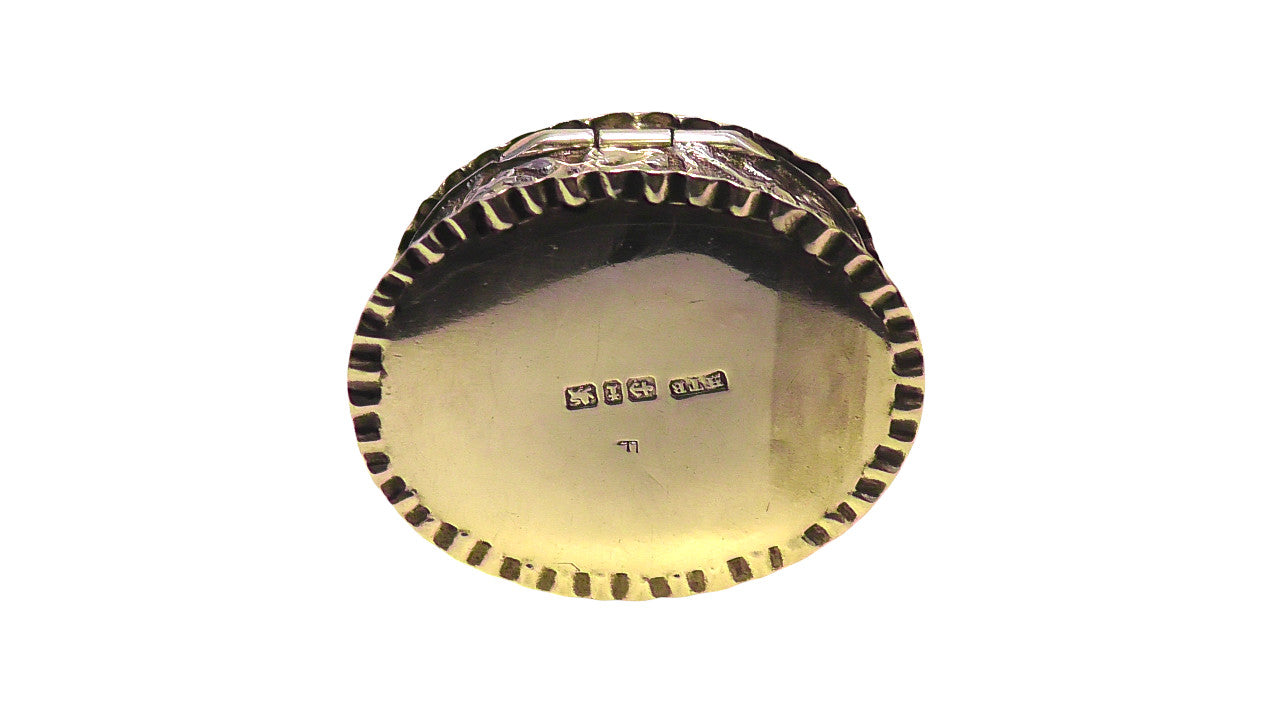 Victorian Solid Silver Oval Repousse Pill Box dates 1893