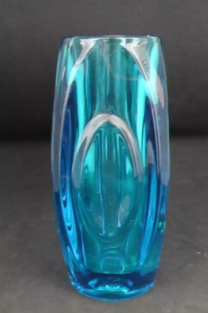 Sklo Union Lens/Bullet Art Vase Mid-Centrury - Blue Colour
