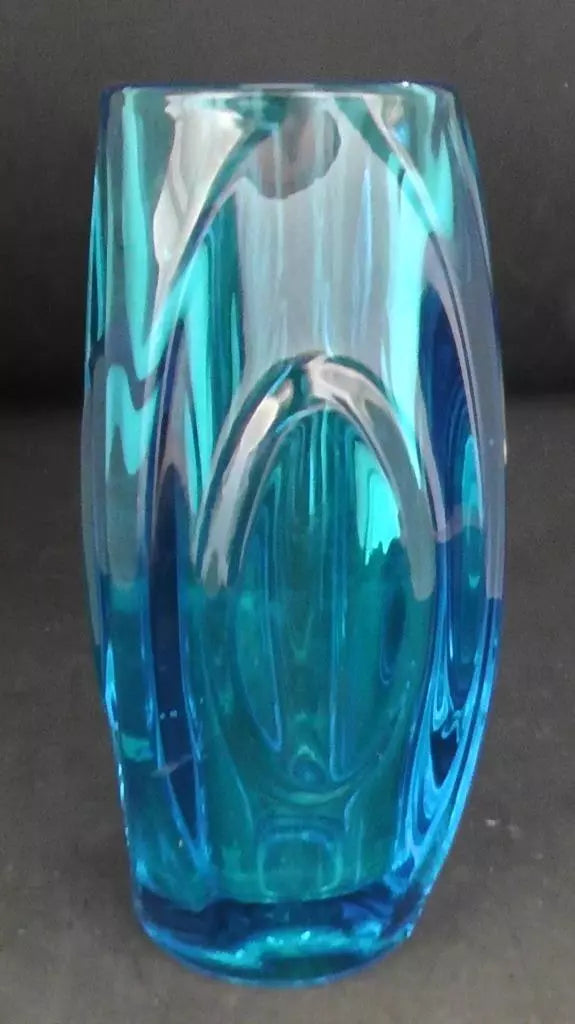 Sklo Union Lens/Bullet Art Vase Mid-Centrury - Blue Colour