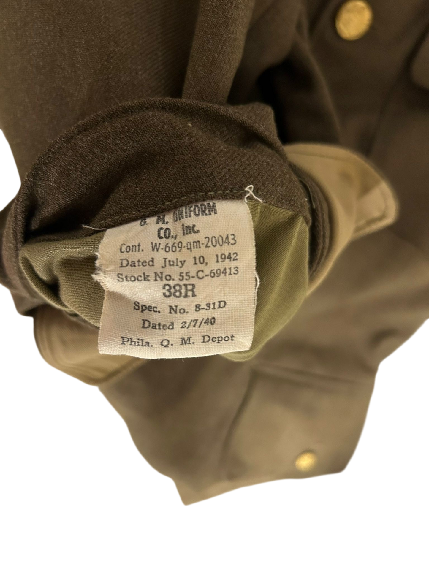 WW II US 1940 Pattern "Class A" S.D. Jacket - 101st Airborne SNCO - Dated 1942