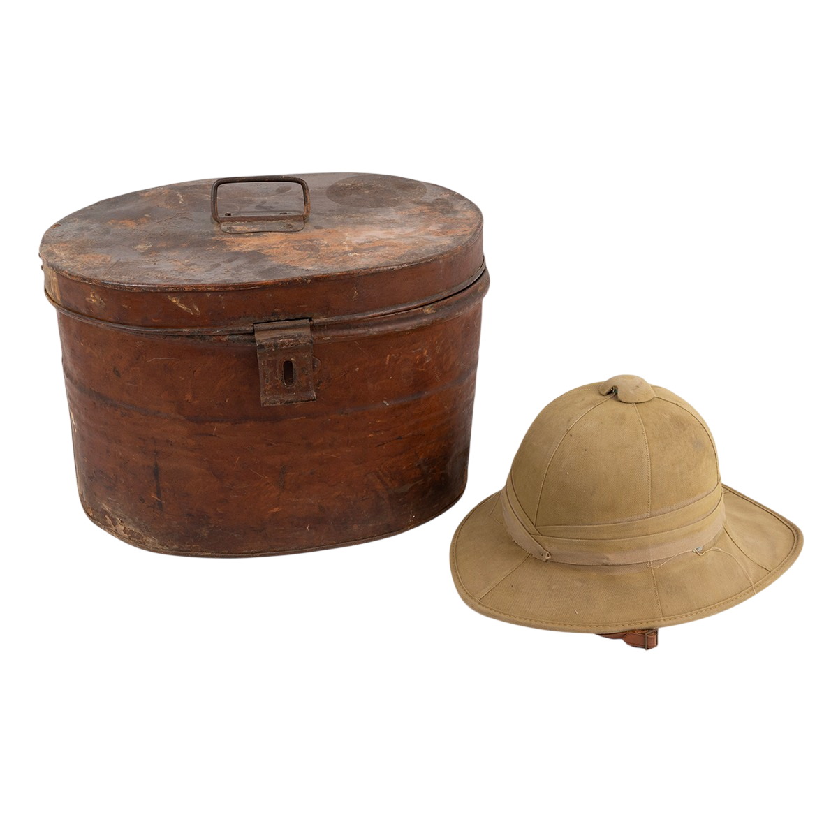 WWII Foreign Service Wolseley Pattern Pith Helmet & Original Hat Tin - Dated 1939