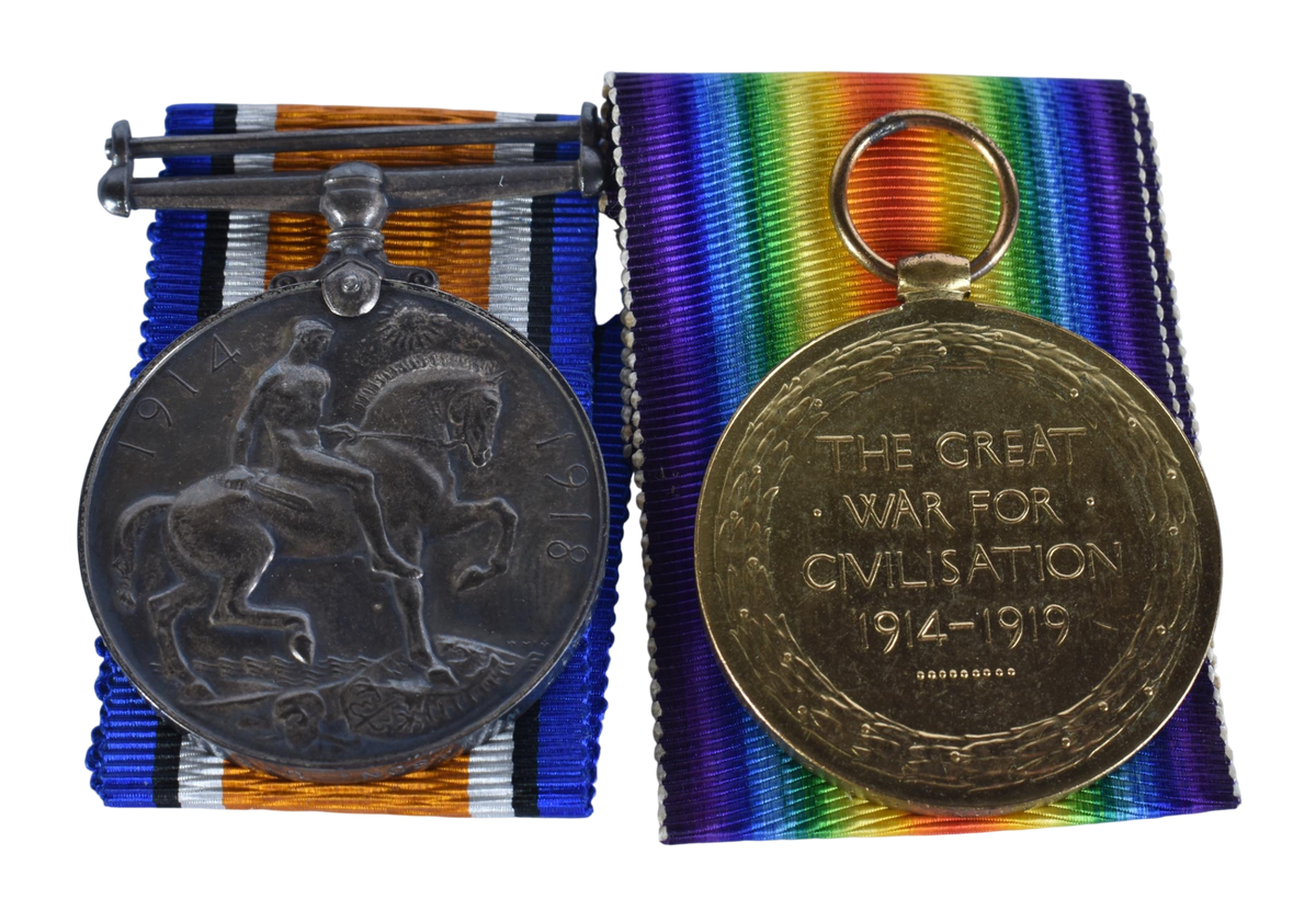 WW1 Medal Pair to L.8417 W Mason OS2 (Officer's Steward 2nd Class) RN