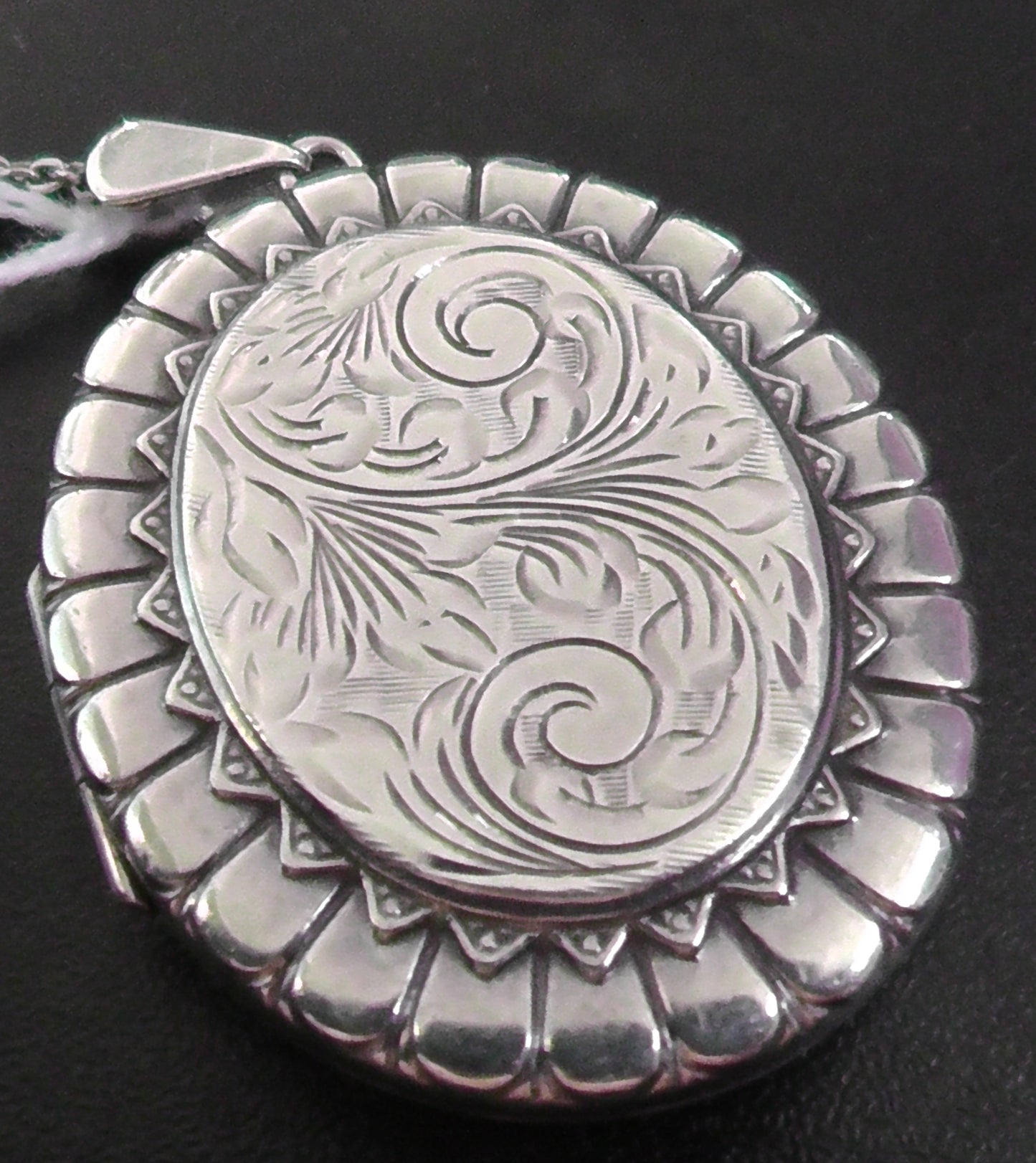 Large Silver Locket with Chain - dates Birmingham 1977