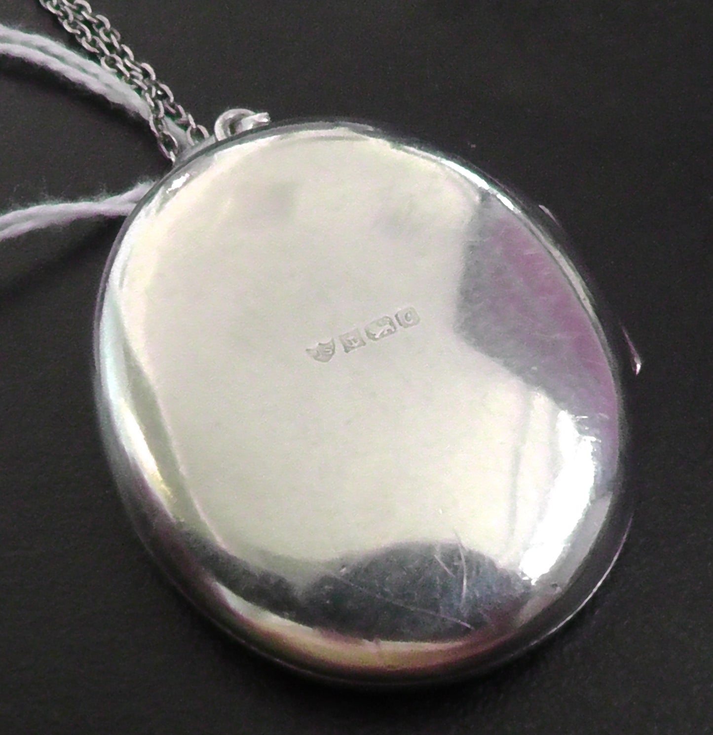 Large Silver Locket with Chain - dates Birmingham 1977
