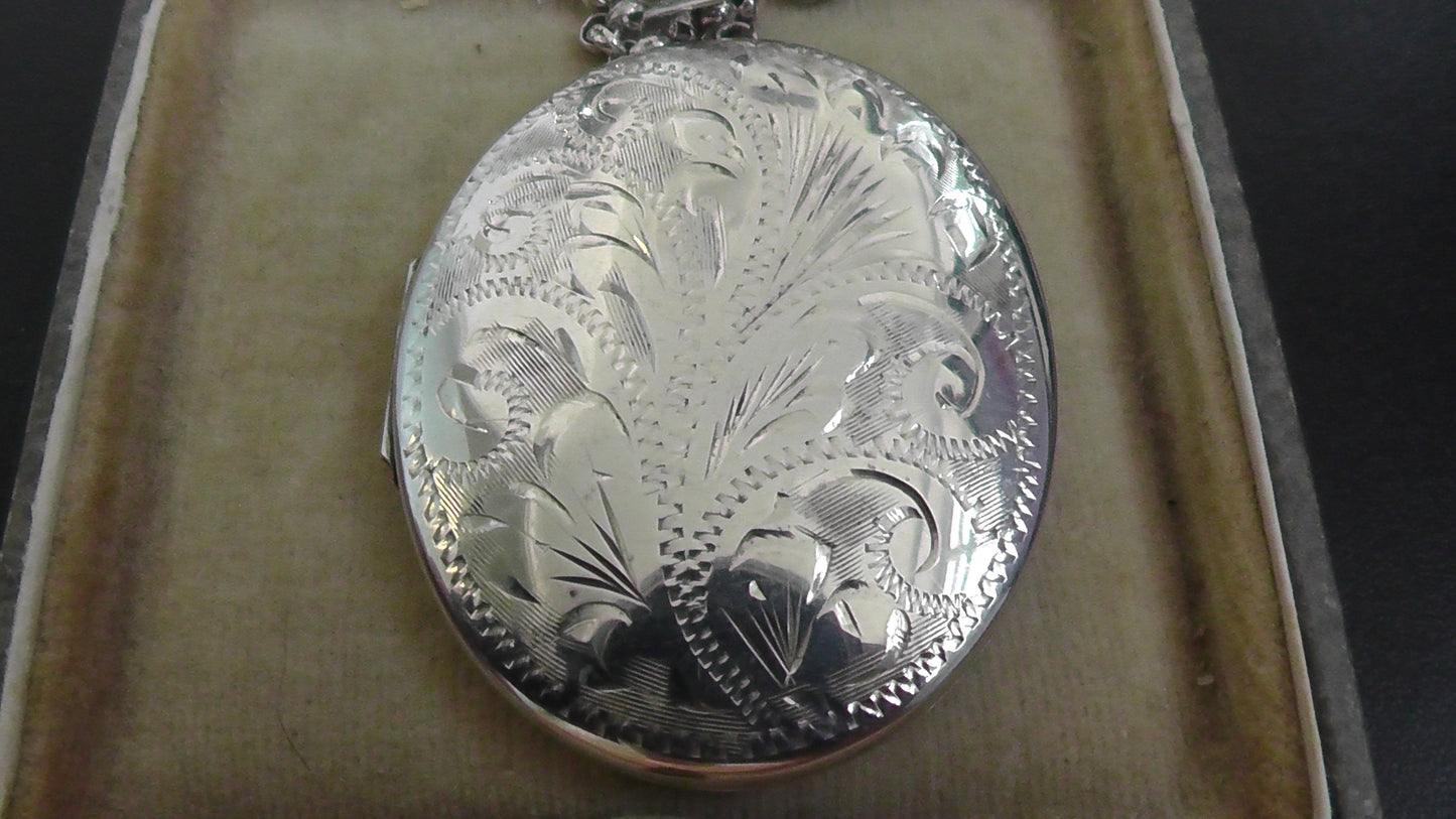 Large Silver Locket with Chain - dates Sheffield 1995