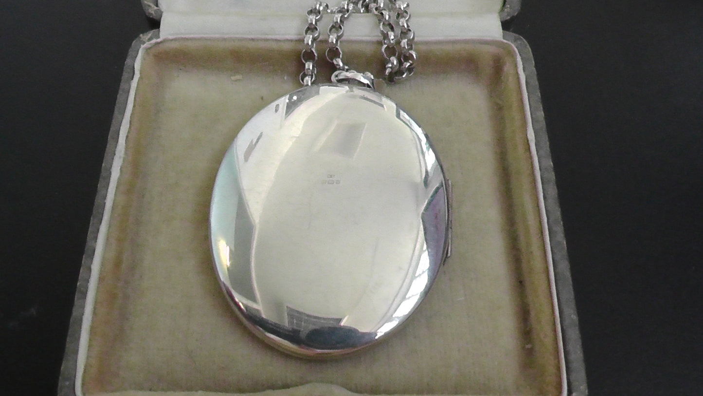 Large Silver Locket with Chain - dates Sheffield 1995