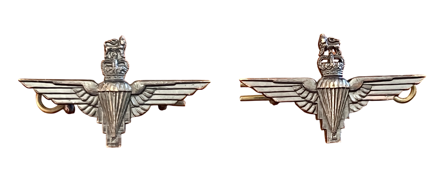 Pair of British Parachute Regiment Collar Badges - Queens Crown (QEII)