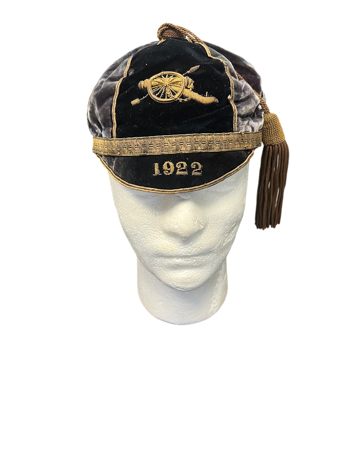 Vintage 1922 Royal Artillery Velvet Presentation Honour Cap – P. Reed Esq. – J.G. Plumb & Co.