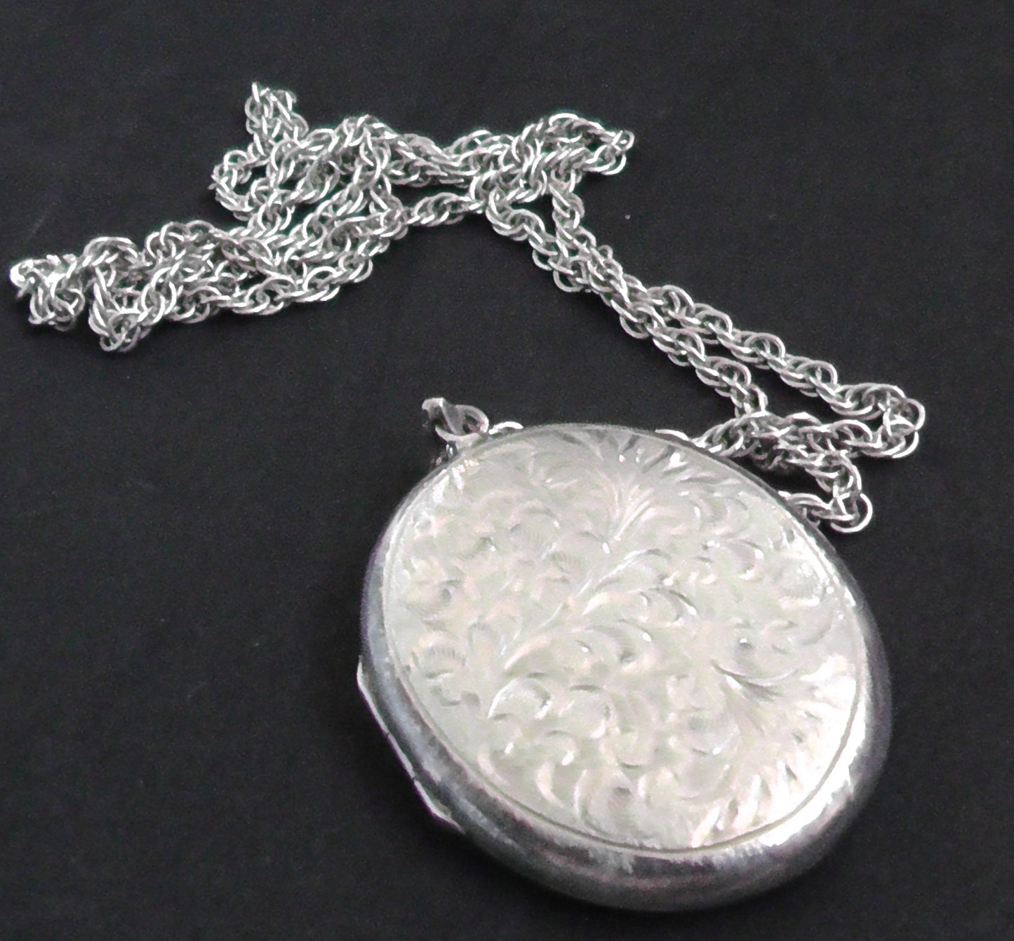 Large Silver Locket with Silver Rope Chain