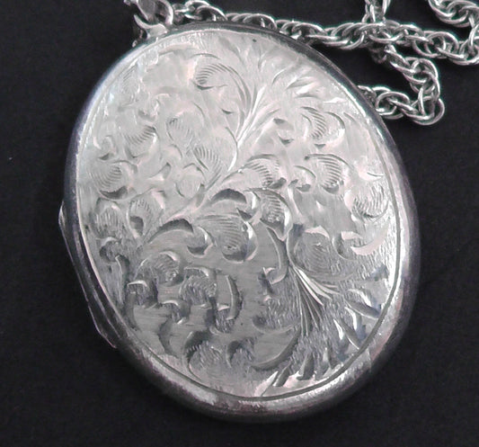 Large Silver Locket with Silver Rope Chain