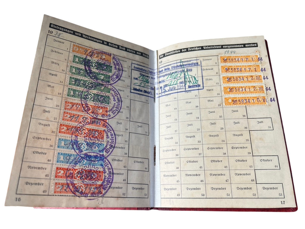 WWII German DAF Membership Book (Mitgliedsbuch) for Josef Balke (1936–1944)