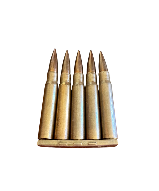 5 x WWII German 8mm Mauser (7.92×57mm) Inert Ammunition on Stripper Clip for the G98/K98k Rifle
