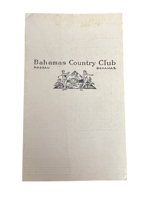 Vintage WWII era Golf Score Card from the Bahamas Country Club in Nassau