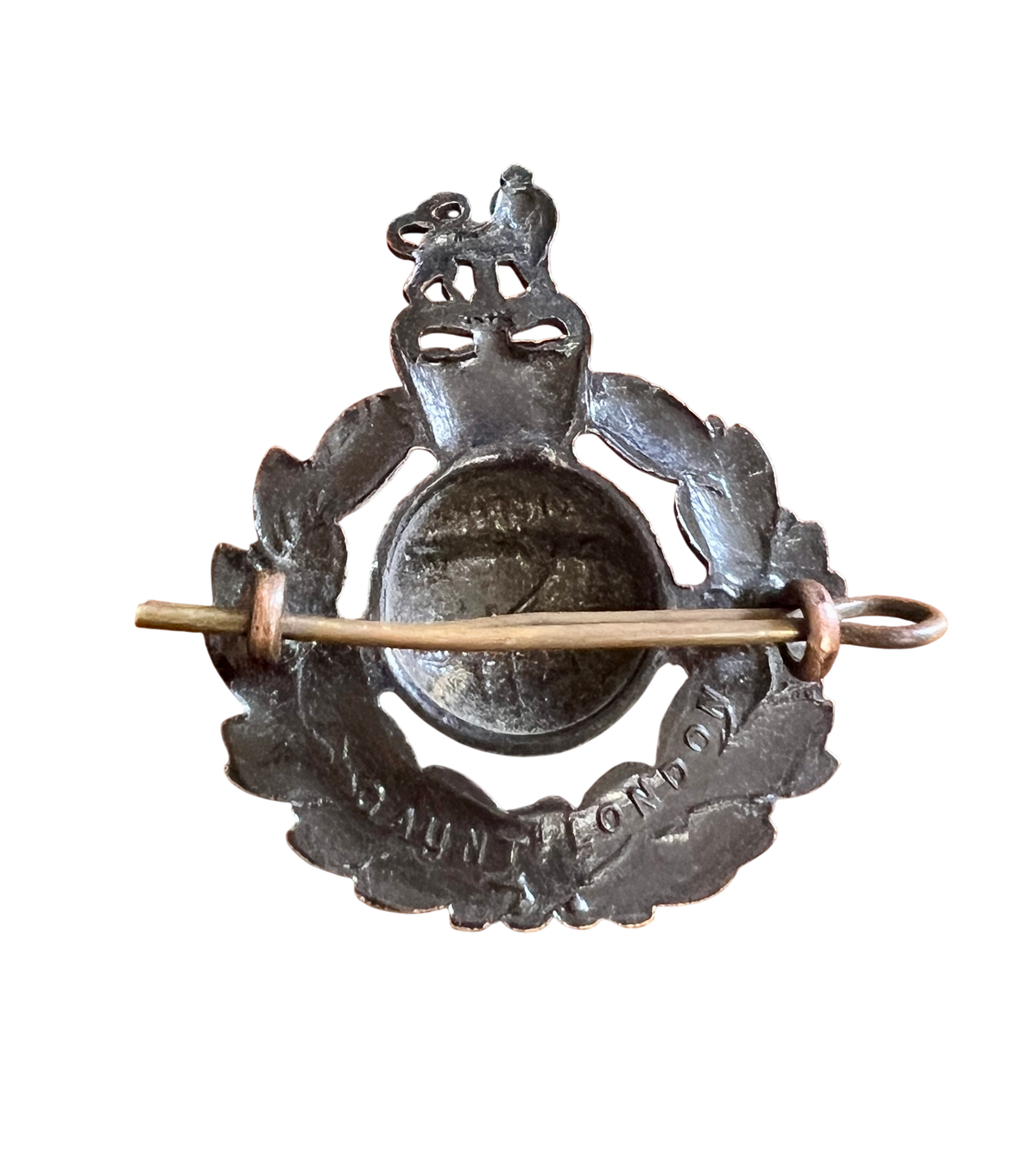 Vintage Queens Crown Bronzed Brass Royal Marines Cap Badge, 1953 - 1964, J. R. Gaunt London